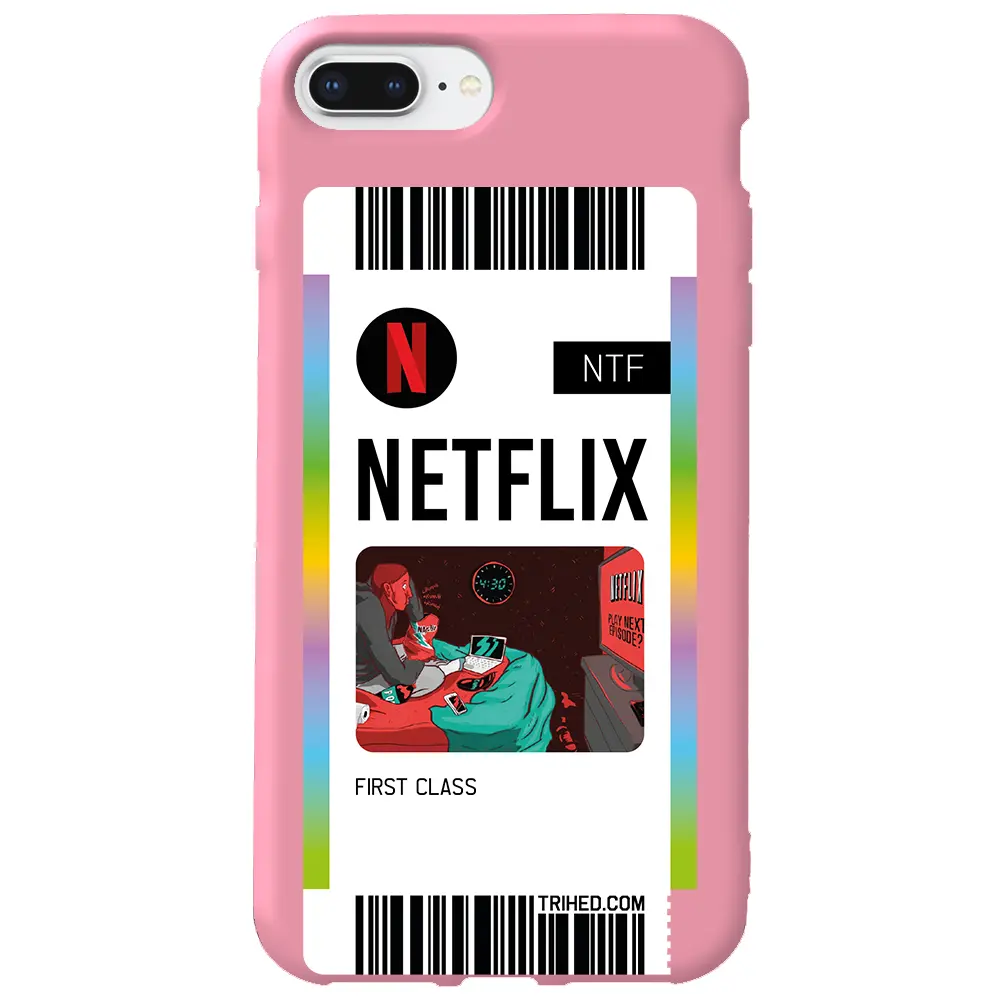 Apple iPhone 7 Plus Pembe Renkli Silikon Telefon Kılıfı - Netflix Bileti