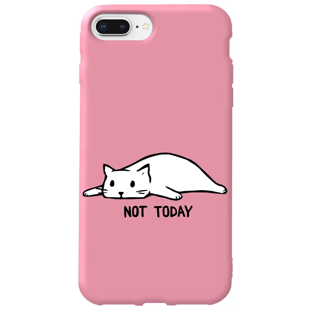 Apple iPhone 7 Plus Pembe Renkli Silikon Telefon Kılıfı - Not Today Cat