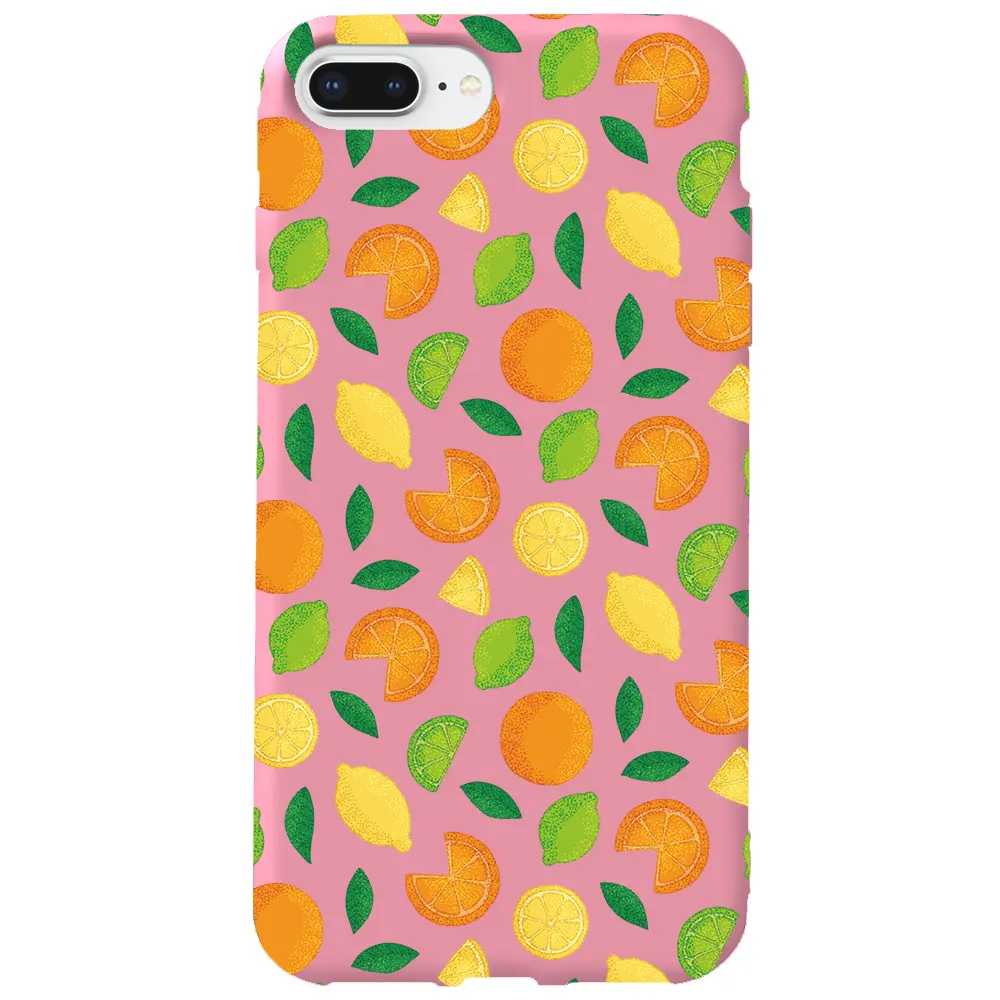 Apple iPhone 7 Plus Pembe Renkli Silikon Telefon Kılıfı - Portakal Limon