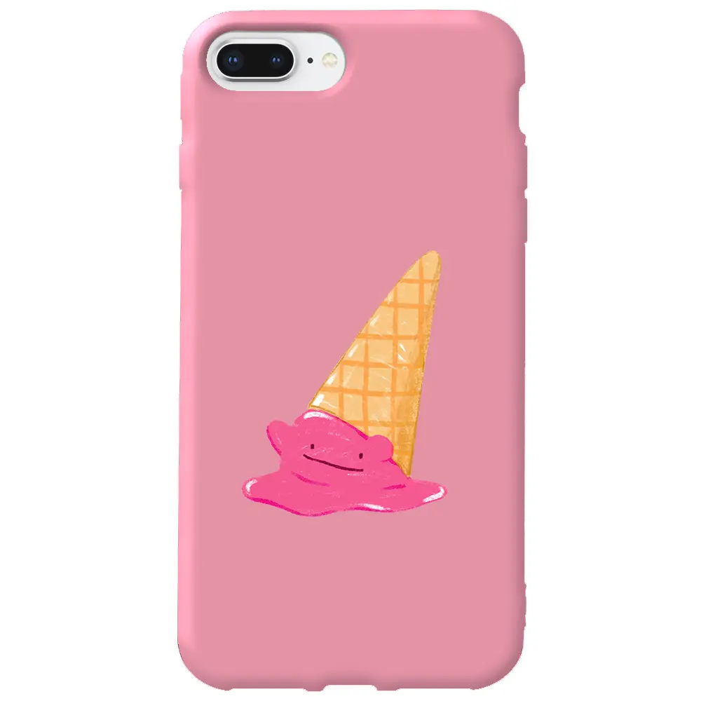 Apple iPhone 7 Plus Pembe Renkli Silikon Telefon Kılıfı - Sevimli Dondurma