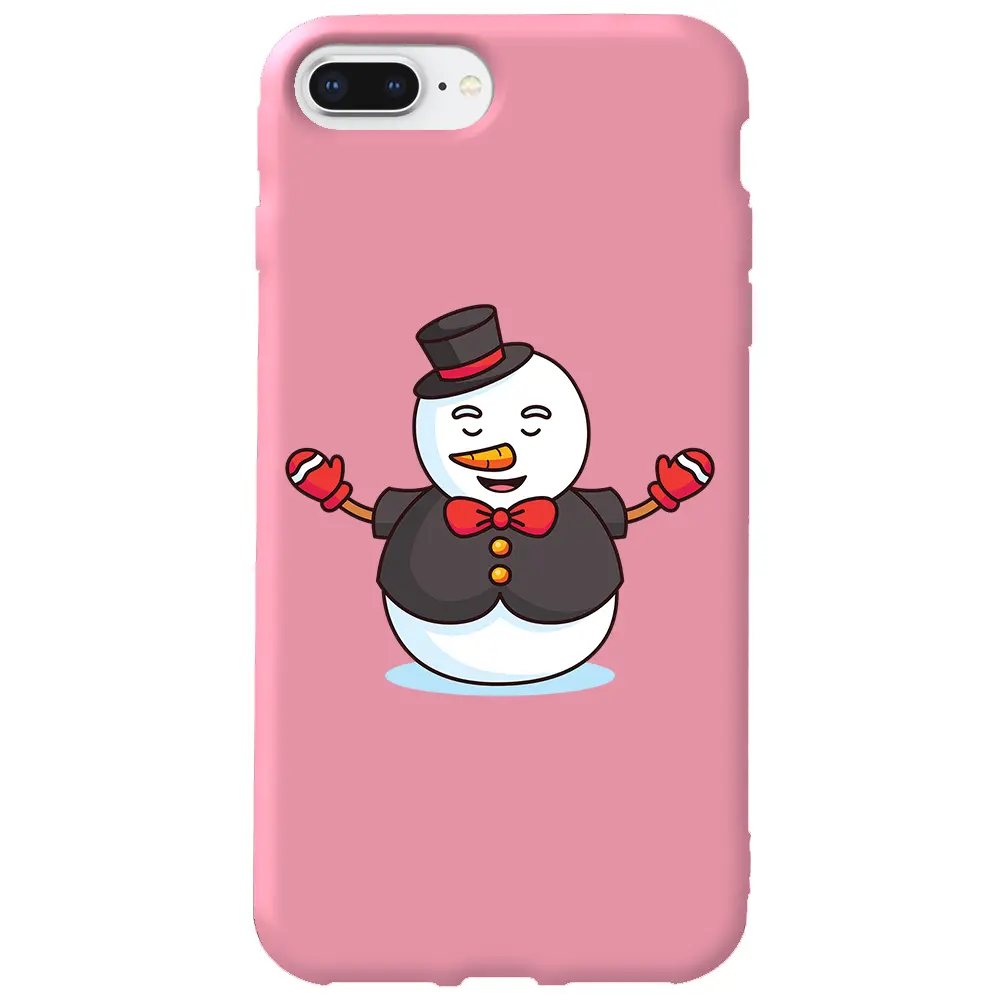 Apple iPhone 7 Plus Pembe Renkli Silikon Telefon Kılıfı - Snowman in Suit