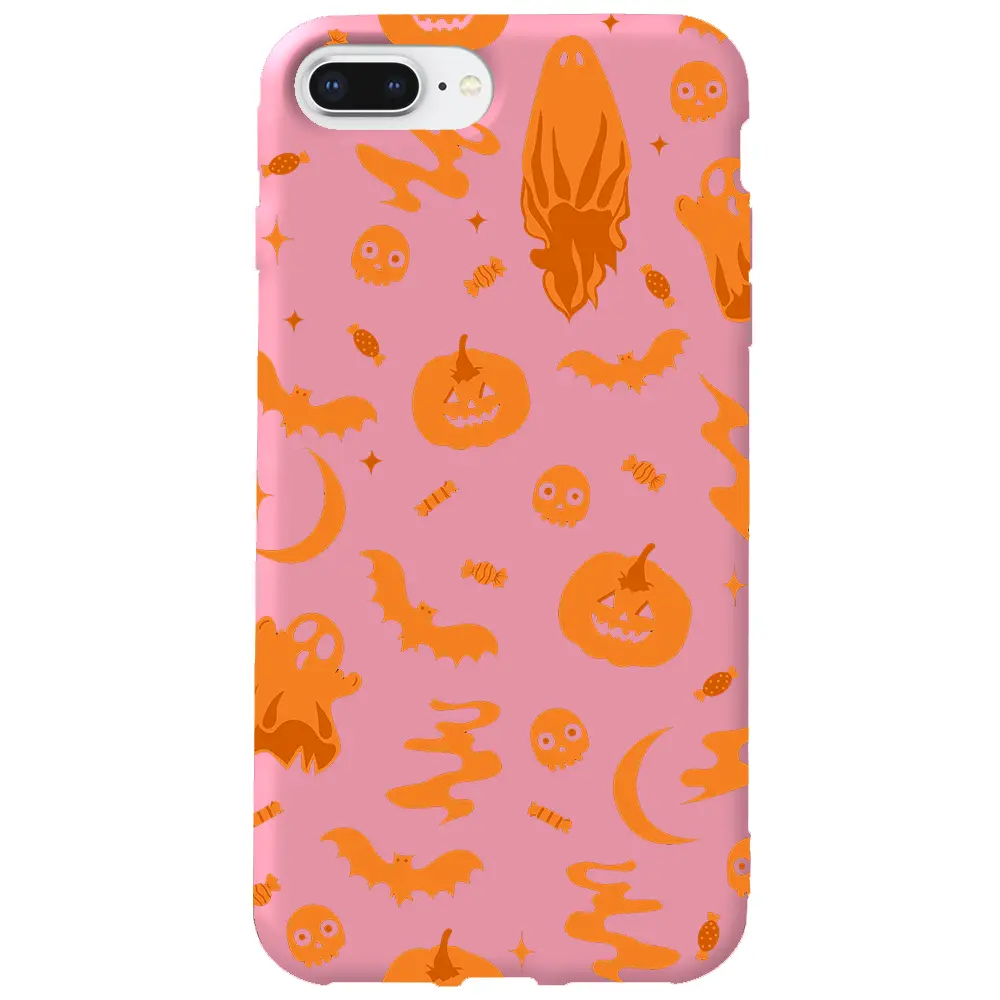 Apple iPhone 7 Plus Pembe Renkli Silikon Telefon Kılıfı - Spooky Orange