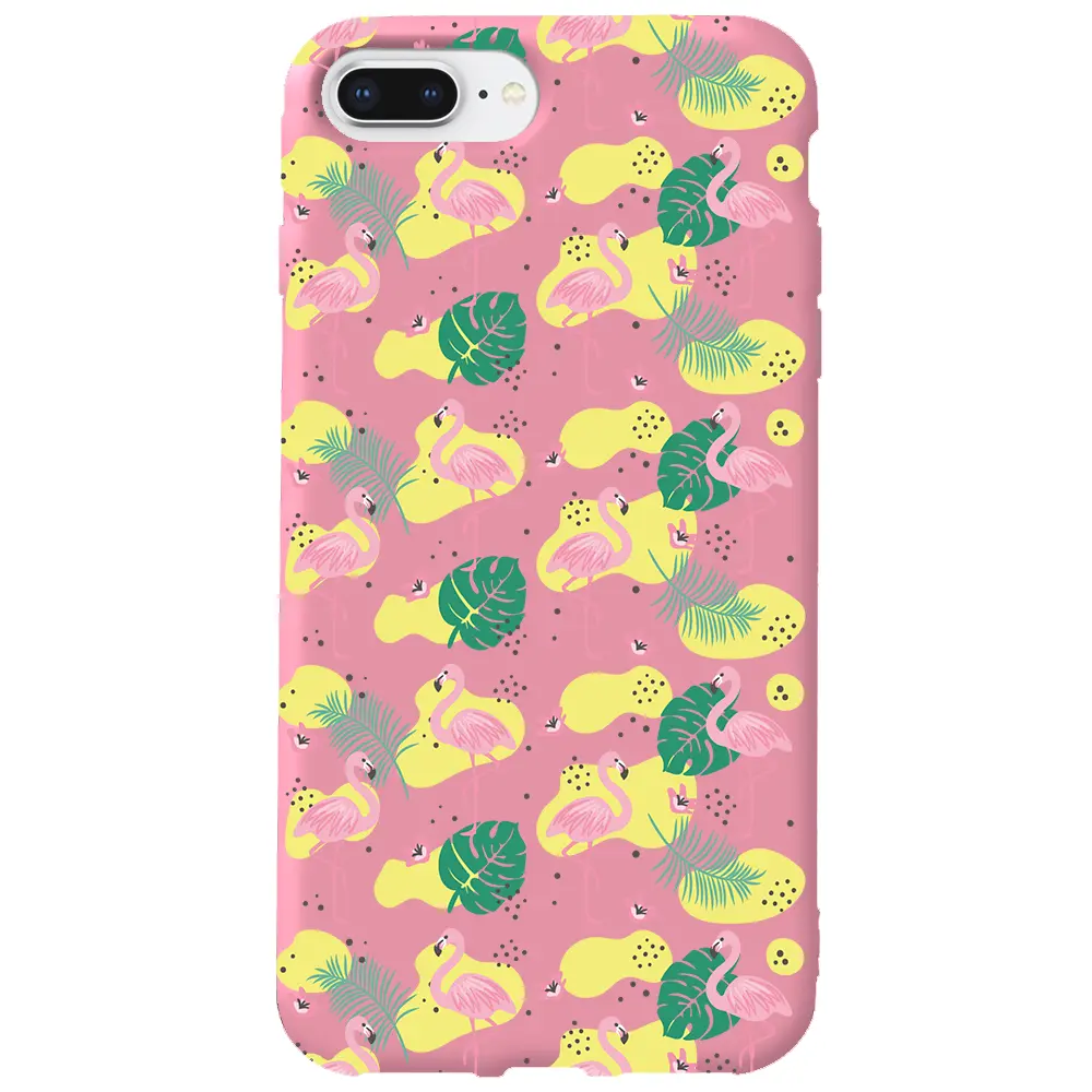 Apple iPhone 7 Plus Pembe Renkli Silikon Telefon Kılıfı - Yaz Flamingolari 2