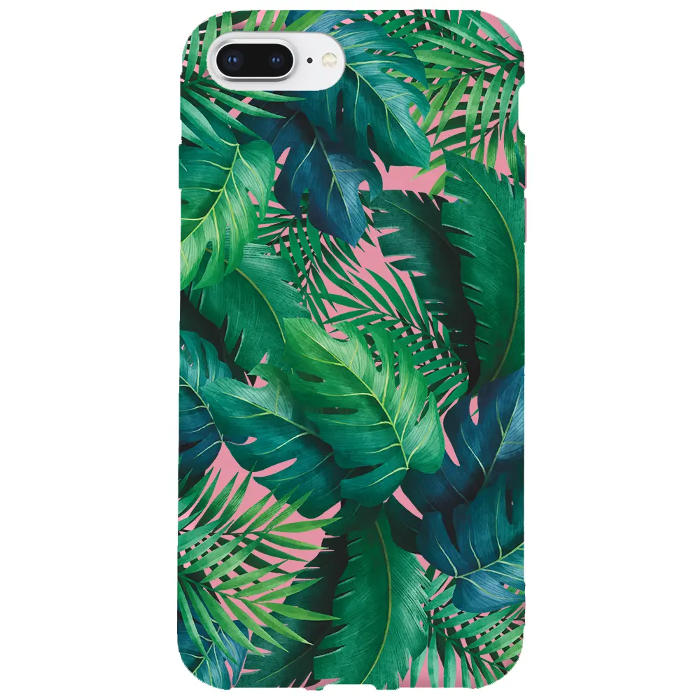 Apple iPhone 7 Plus Pembe Renkli Silikon Telefon Kılıfı - Yesil Tropikaller