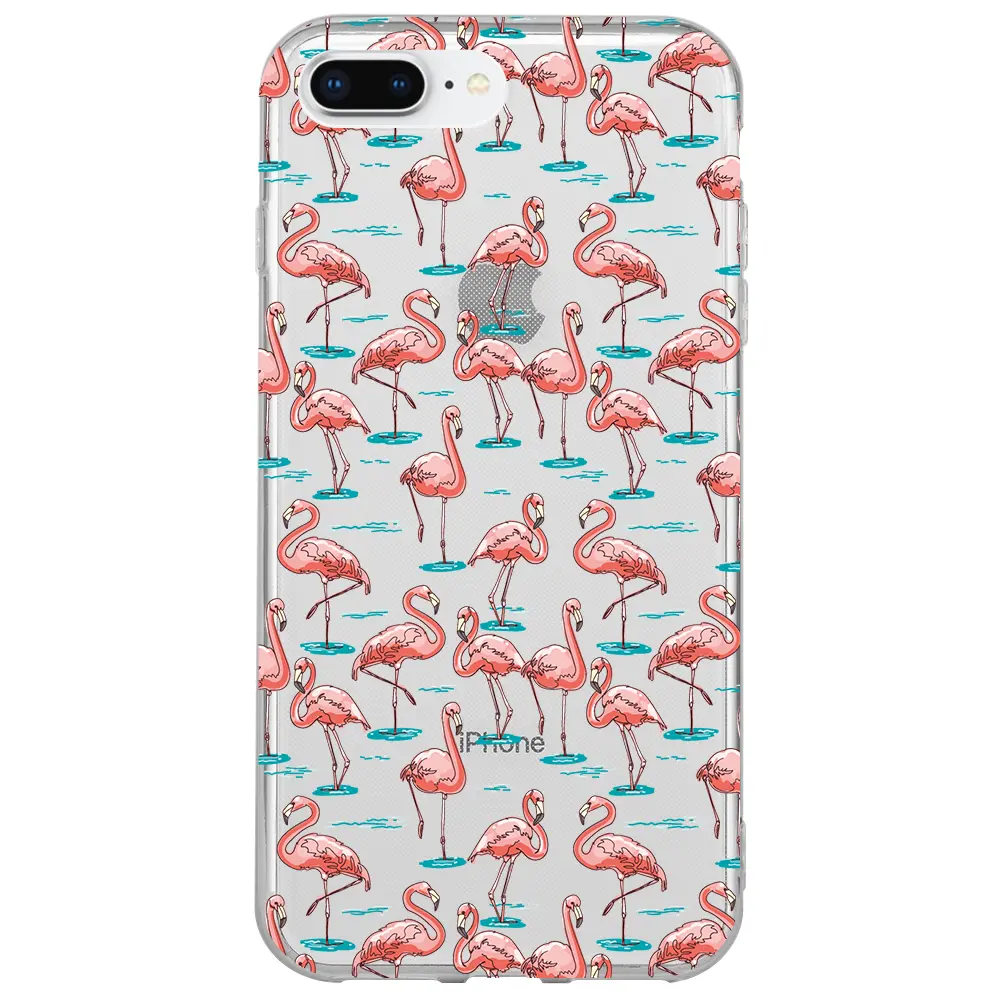 Apple iPhone 7 Plus Şeffaf Telefon Kılıfı - Flamingolar
