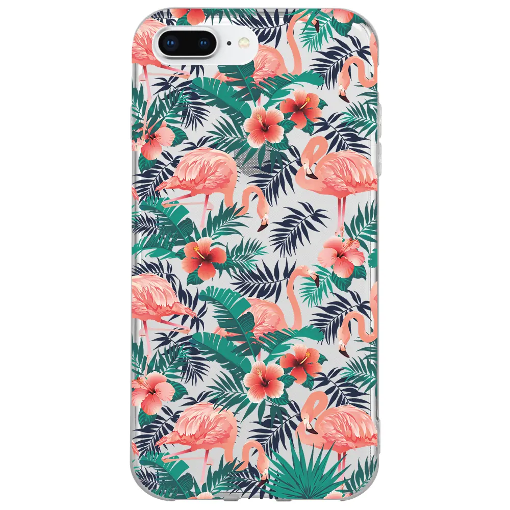 Apple iPhone 7 Plus Şeffaf Telefon Kılıfı - Leaf Flamingo