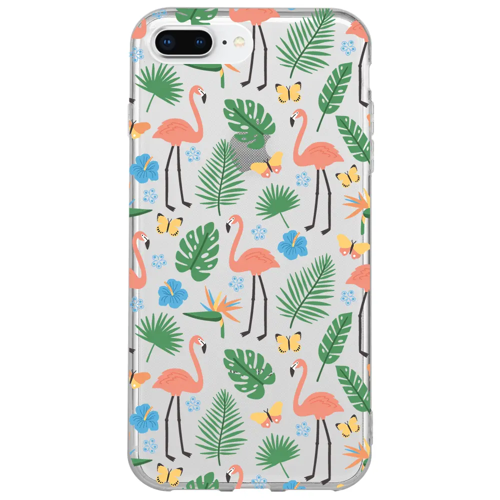 Apple iPhone 7 Plus Şeffaf Telefon Kılıfı - Tropik Flamingo