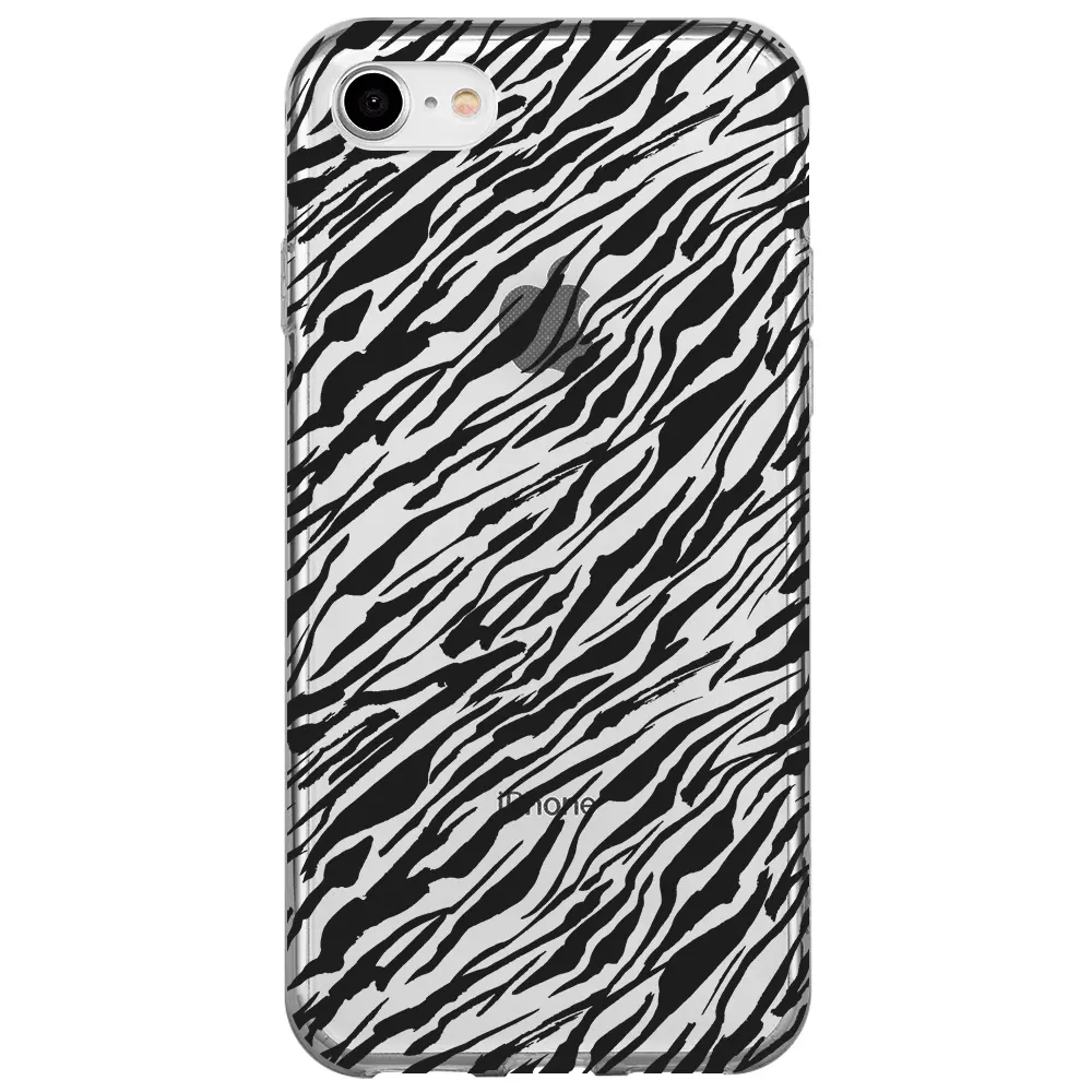 Apple iPhone 7 Şeffaf Telefon Kılıfı - Capraz Zebra Siyah