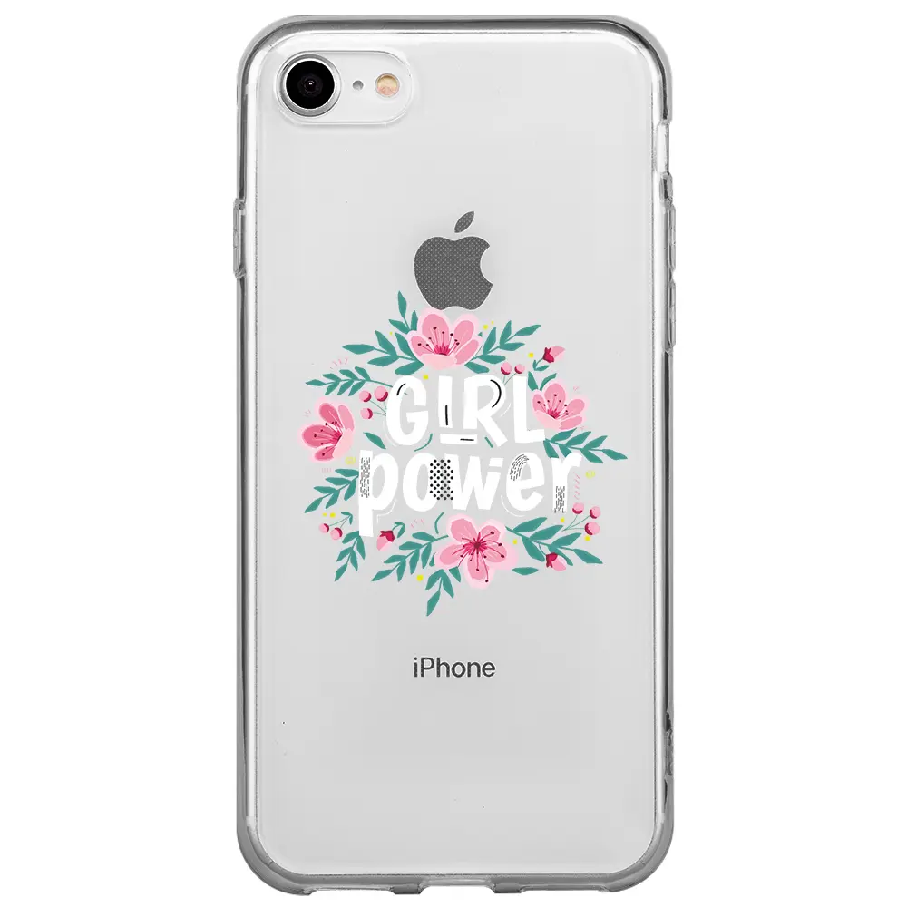 Apple iPhone 7 Şeffaf Telefon Kılıfı - Çiçekli Girl Power