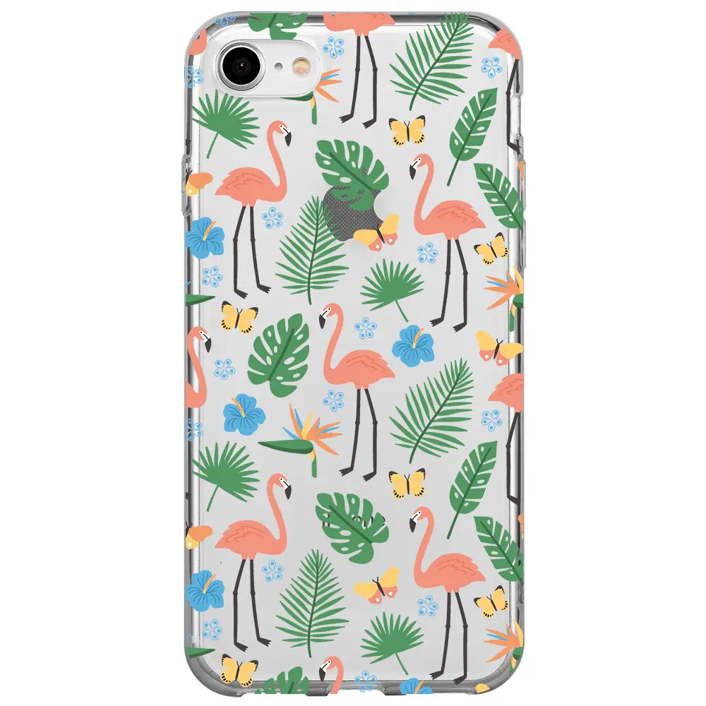Apple iPhone 7 Şeffaf Telefon Kılıfı - Tropik Flamingo