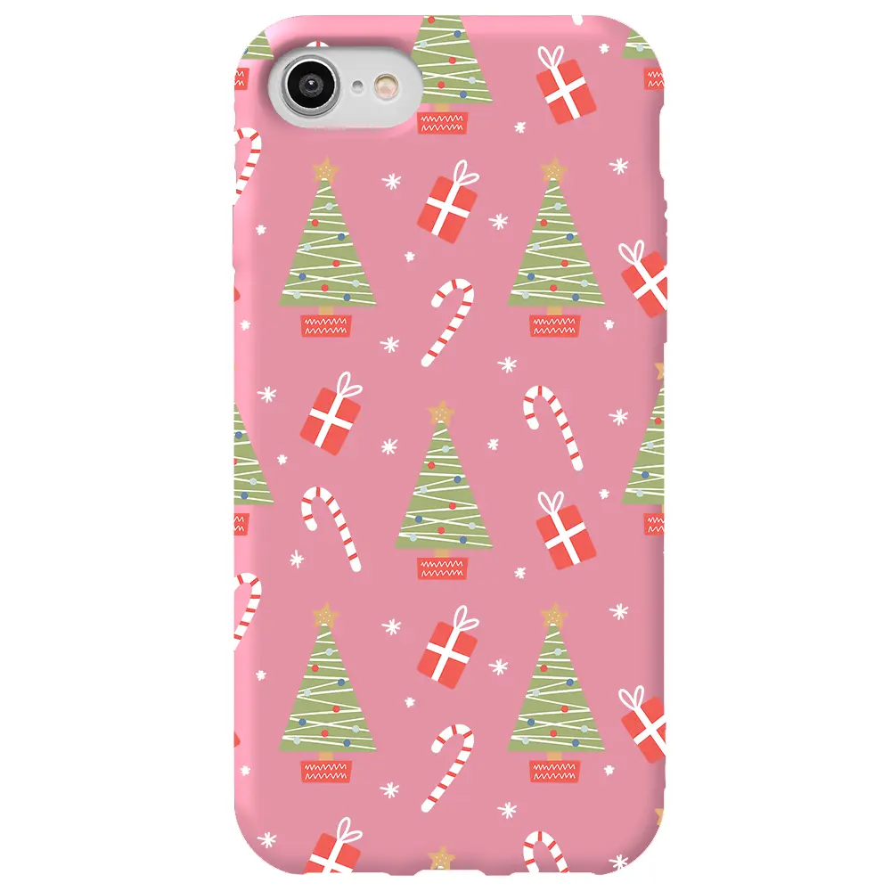 Apple iPhone 8 Pembe Renkli Silikon Telefon Kılıfı - Christmas Candy