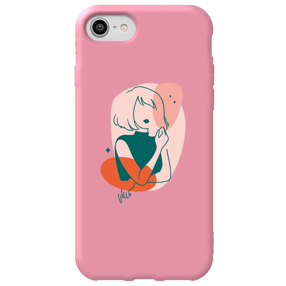 Apple iPhone 8 Pembe Renkli Silikon Telefon Kılıfı - Cute Girl
