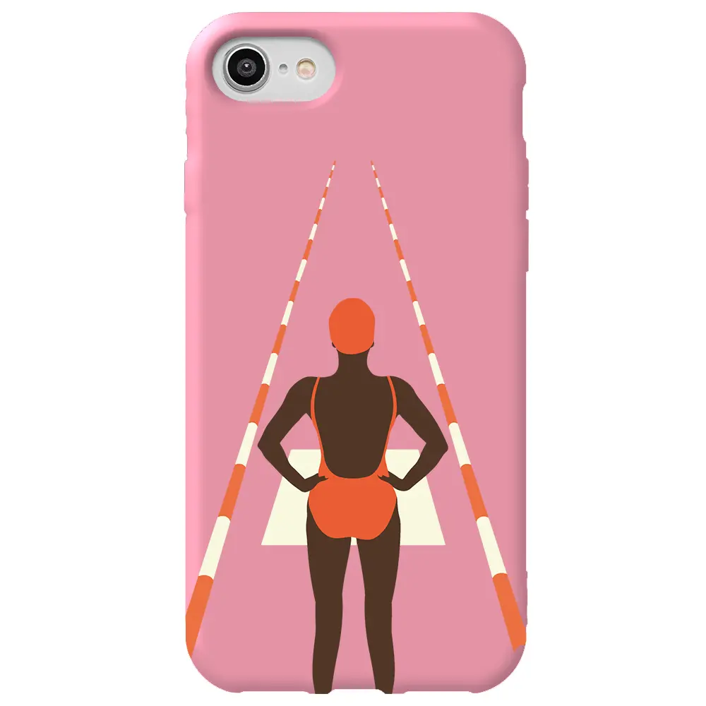Apple iPhone 8 Pembe Renkli Silikon Telefon Kılıfı - Swimmer