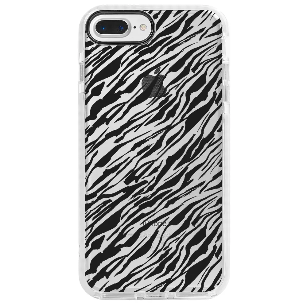 Apple iPhone 8 Plus Beyaz Impact Premium Telefon Kılıfı - Capraz Zebra Siyah