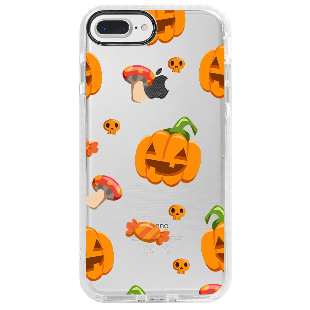 Apple iPhone 8 Plus Beyaz Impact Premium Telefon Kılıfı - Deadly Pumpkin