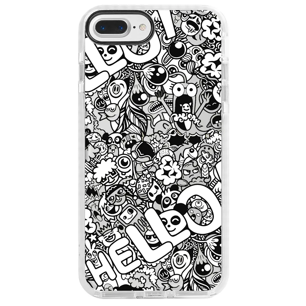 Apple iPhone 8 Plus Beyaz Impact Premium Telefon Kılıfı - Doodle Hello