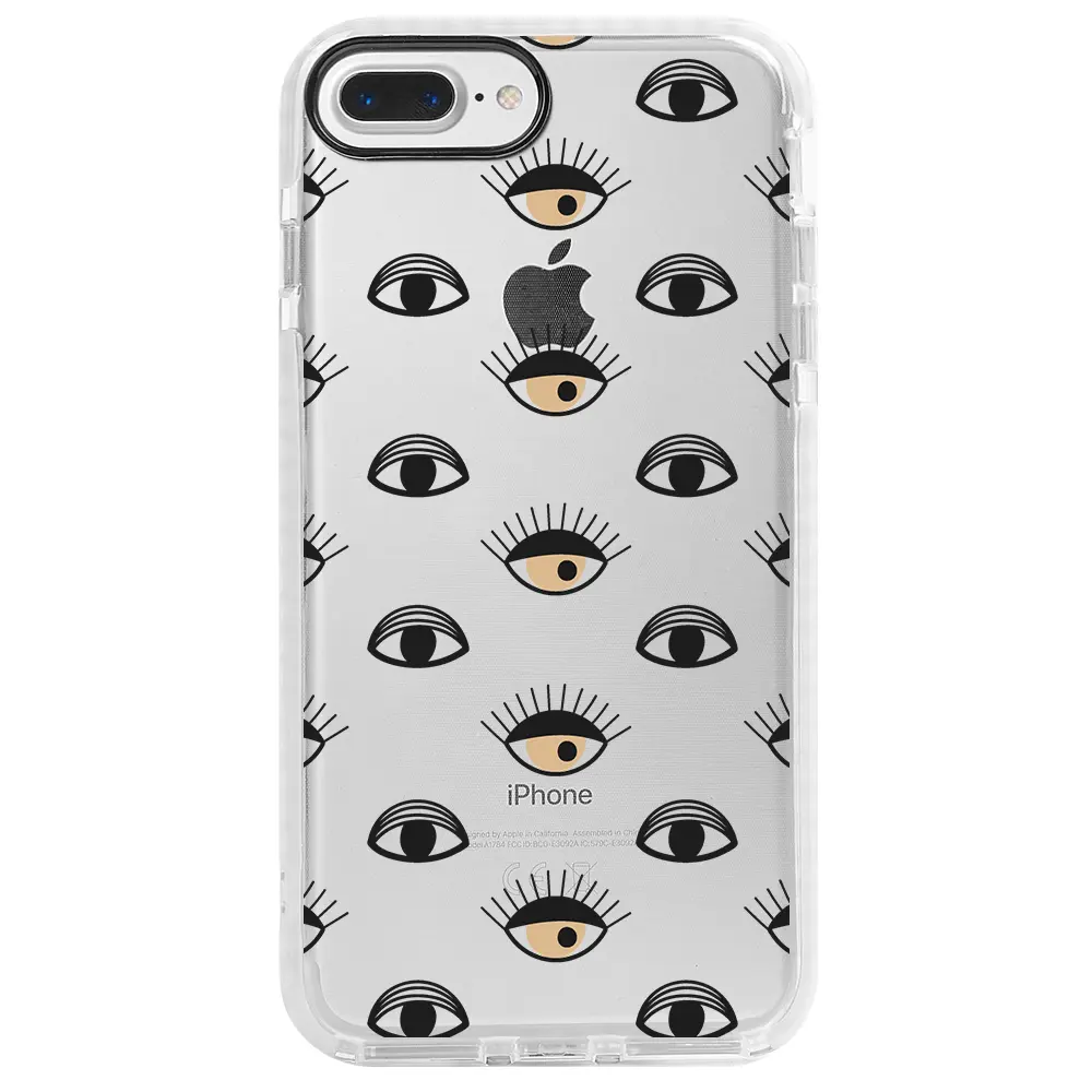 Apple iPhone 8 Plus Beyaz Impact Premium Telefon Kılıfı - Krema Göz