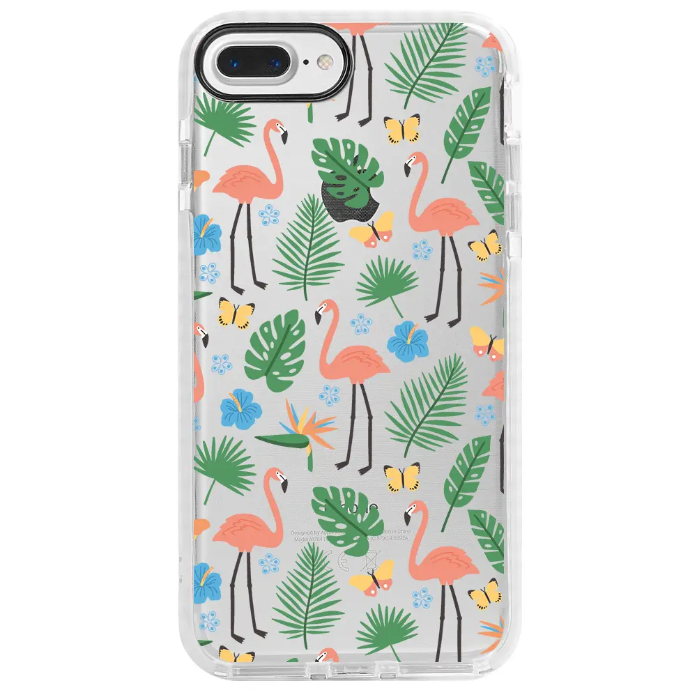 Apple iPhone 8 Plus Beyaz Impact Premium Telefon Kılıfı - Tropik Flamingo