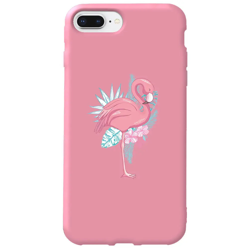 Apple iPhone 8 Plus Pembe Renkli Silikon Telefon Kılıfı - Alone Flamingo