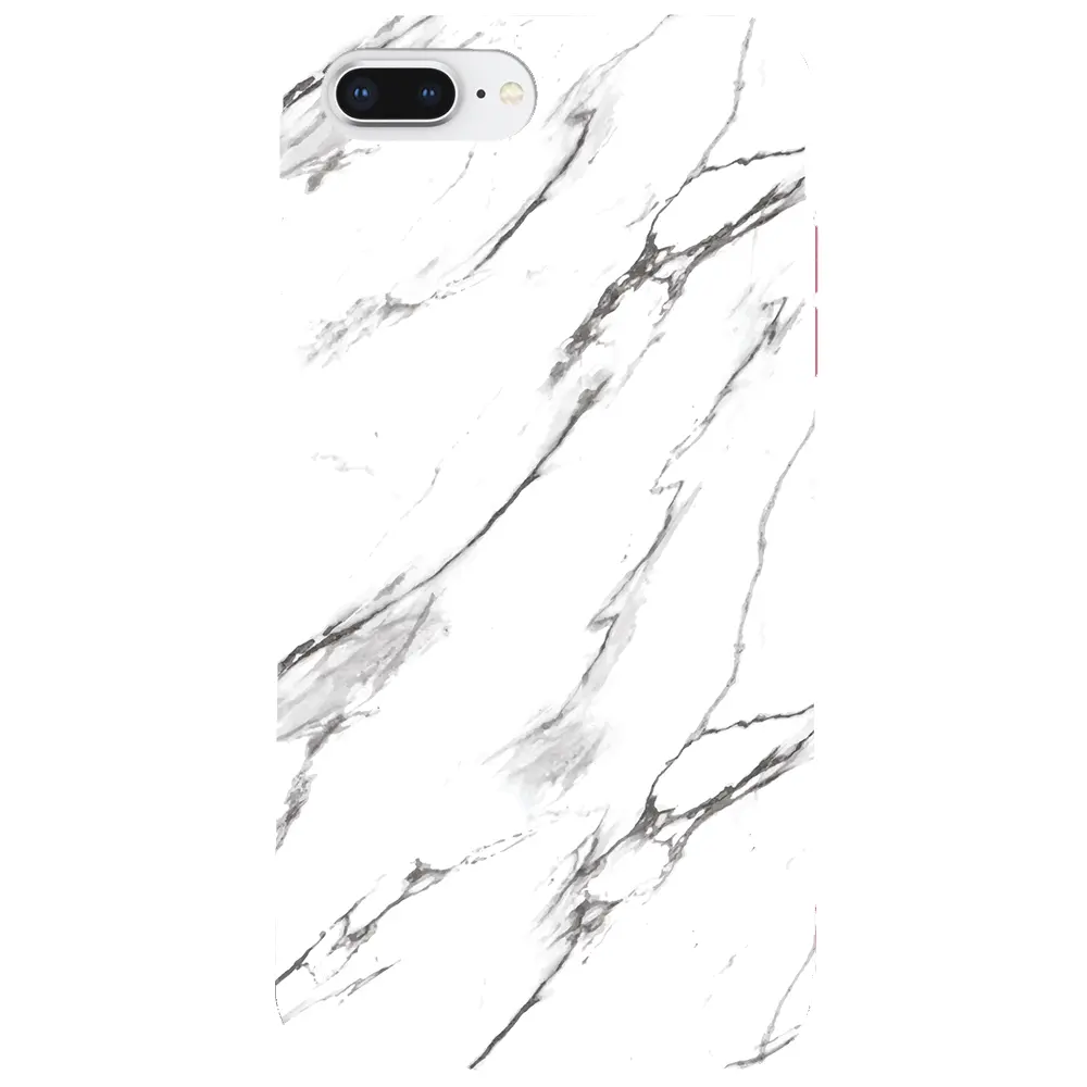 Apple iPhone 8 Plus Pembe Renkli Silikon Telefon Kılıfı - Beyaz Mermer 2
