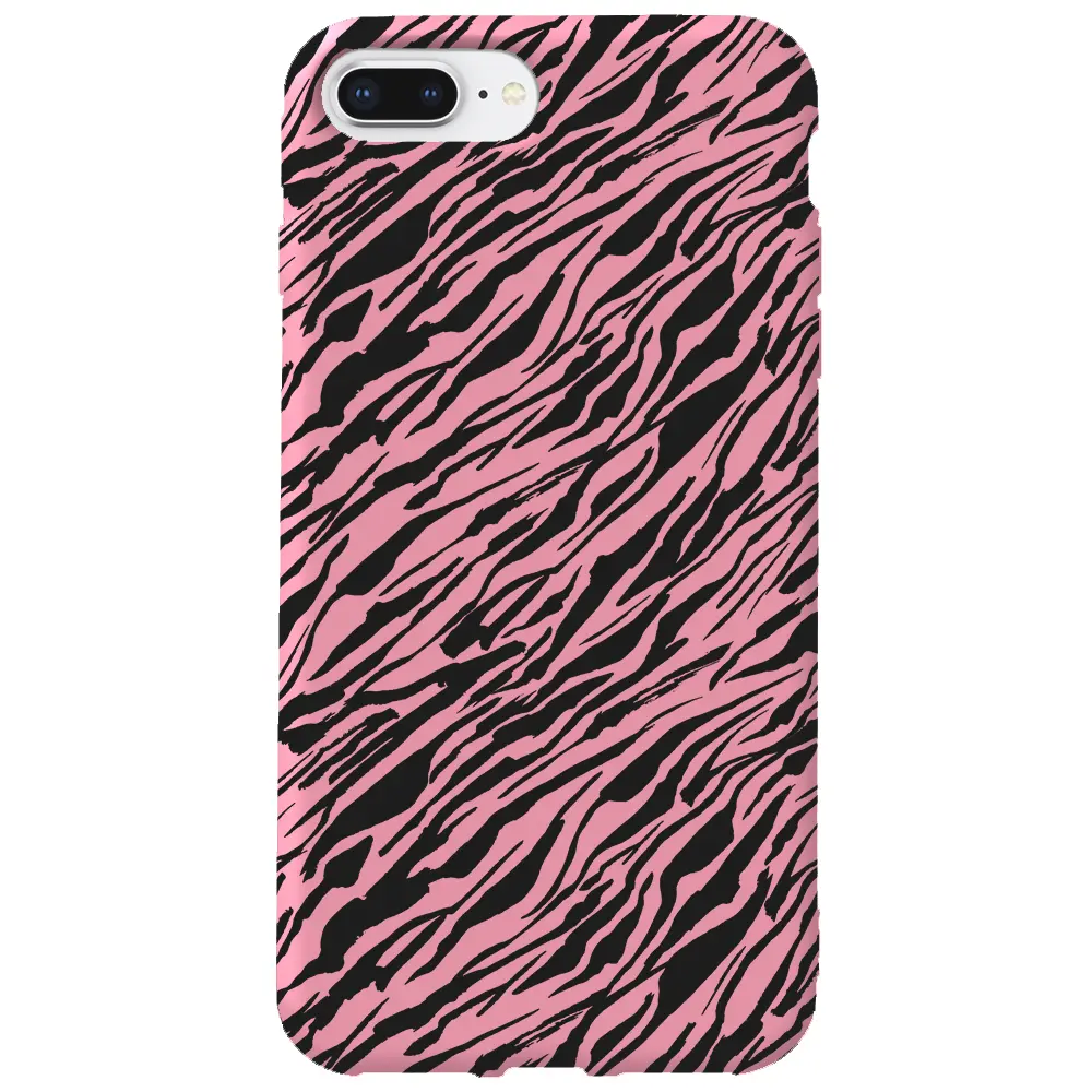 Apple iPhone 8 Plus Pembe Renkli Silikon Telefon Kılıfı - Capraz Zebra Siyah