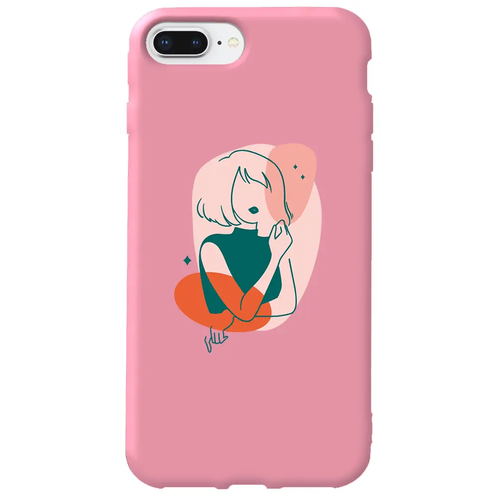 Apple iPhone 8 Plus Pembe Renkli Silikon Telefon Kılıfı - Cute Girl