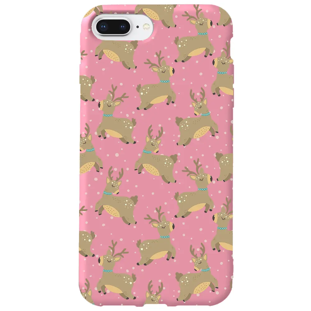 Apple iPhone 8 Plus Pembe Renkli Silikon Telefon Kılıfı - Dear Deer