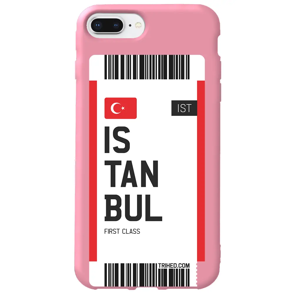 Apple iPhone 8 Plus Pembe Renkli Silikon Telefon Kılıfı - İstanbul Bileti