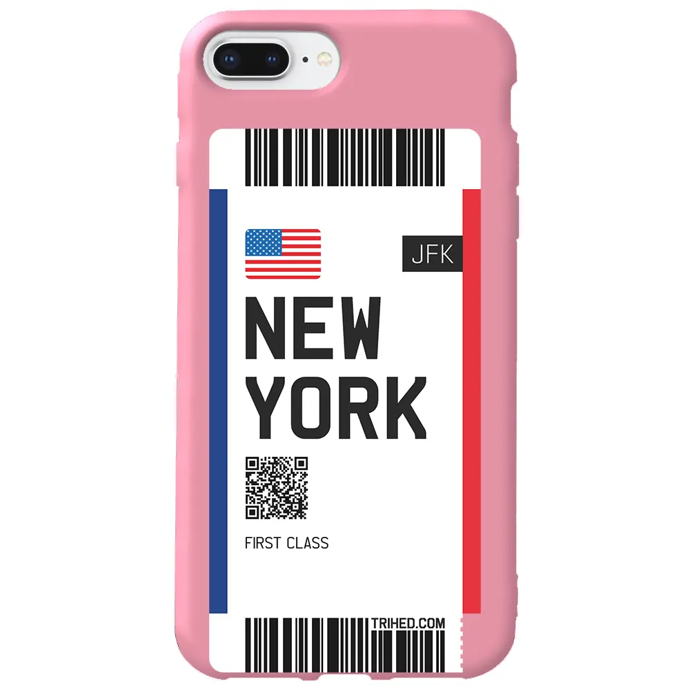 Apple iPhone 8 Plus Pembe Renkli Silikon Telefon Kılıfı - New York Bileti