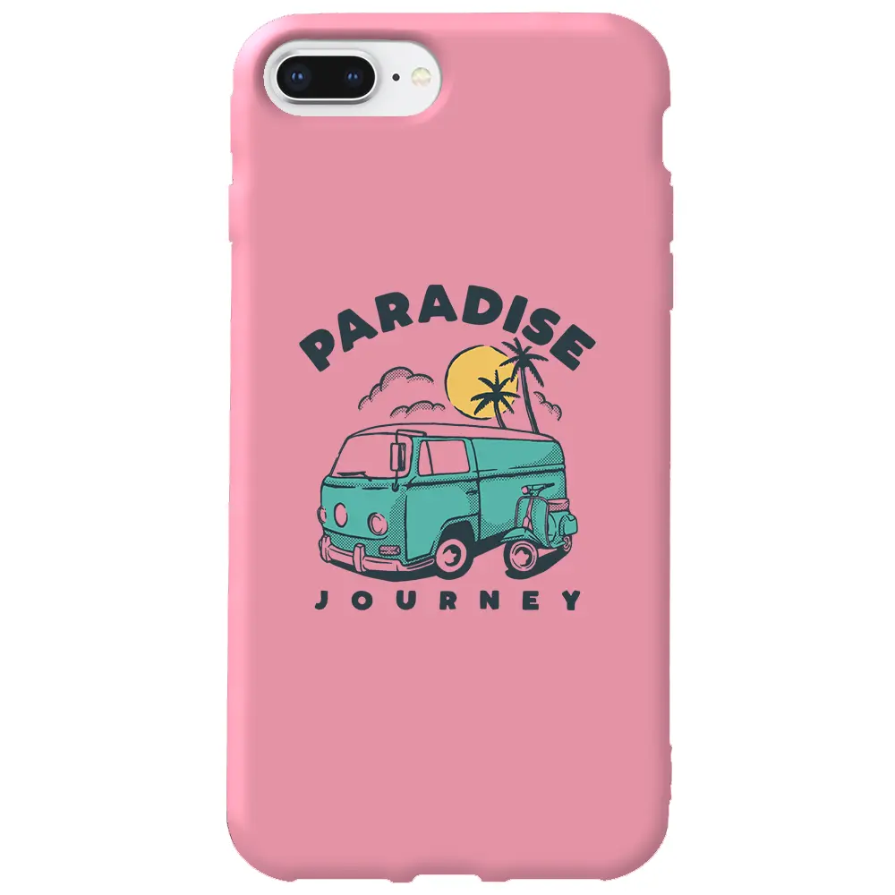 Apple iPhone 8 Plus Pembe Renkli Silikon Telefon Kılıfı - Paradise