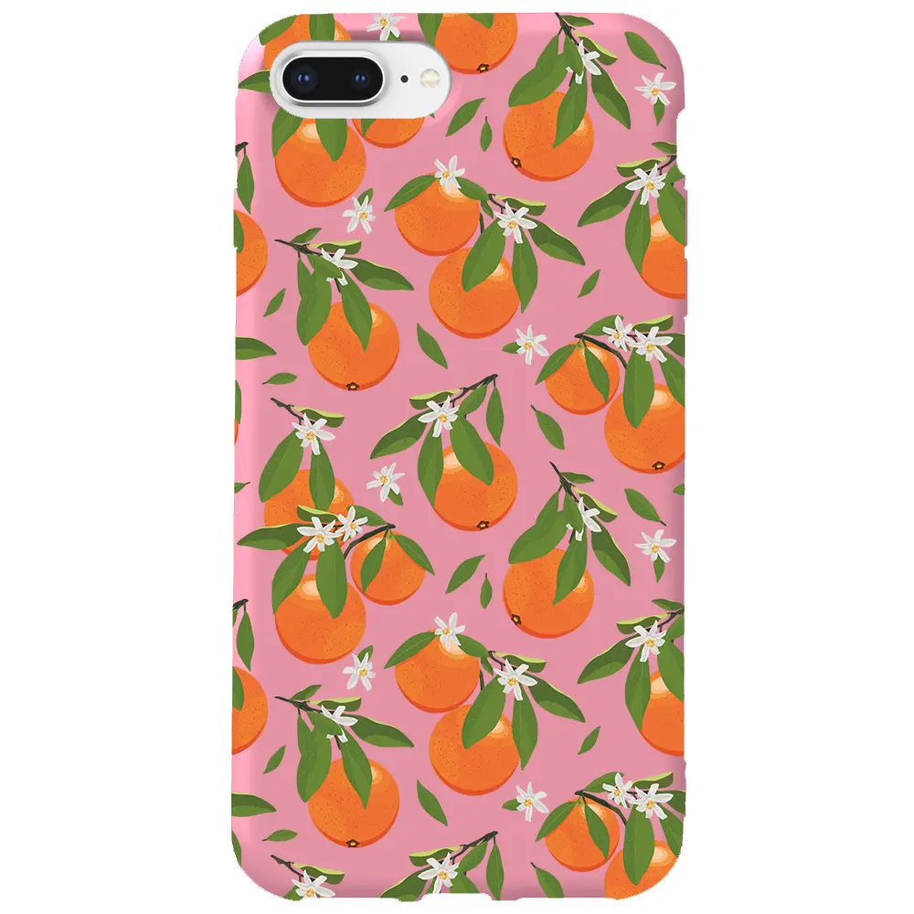 Apple iPhone 8 Plus Pembe Renkli Silikon Telefon Kılıfı - Portakal Bahçesi