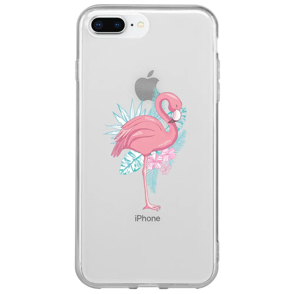Apple iPhone 8 Plus Şeffaf Telefon Kılıfı - Alone Flamingo