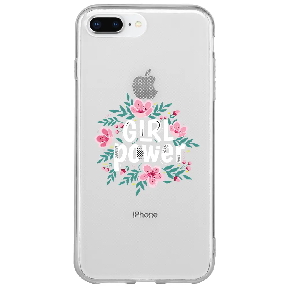 Apple iPhone 8 Plus Şeffaf Telefon Kılıfı - Çiçekli Girl Power