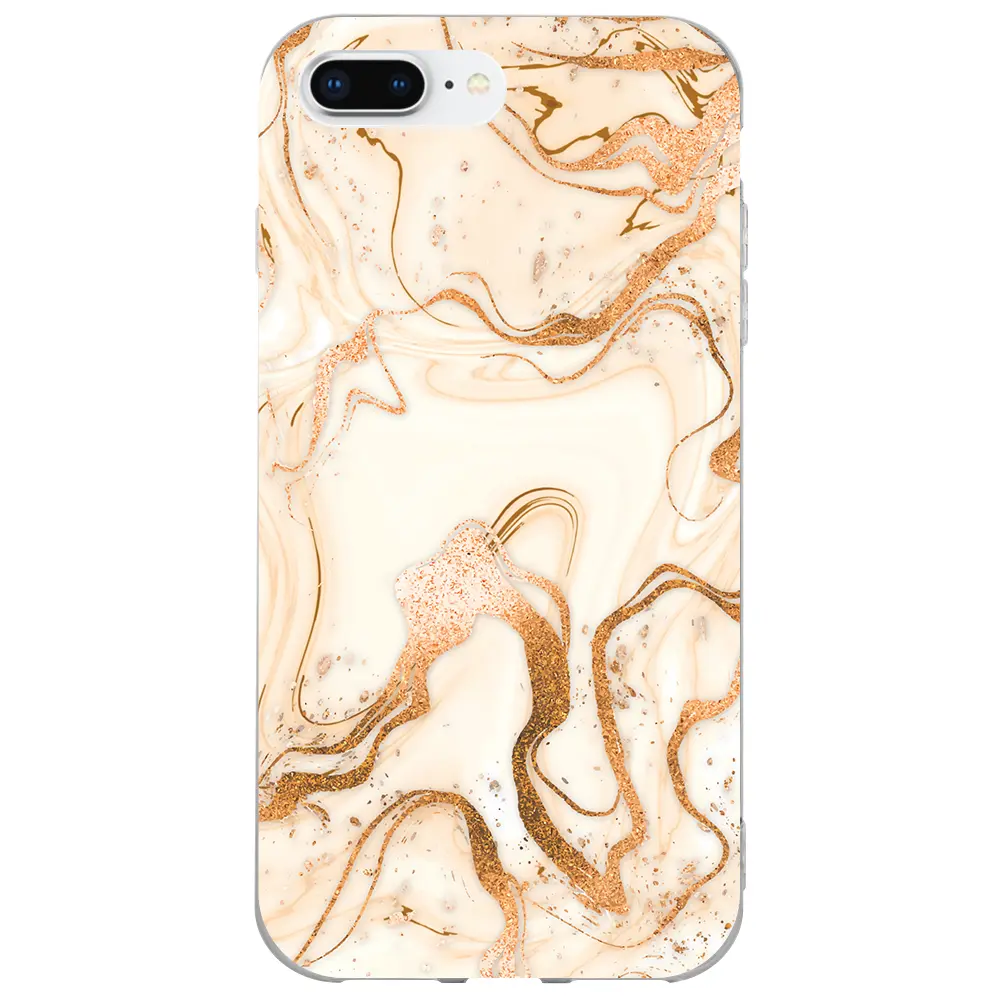 Apple iPhone 8 Plus Şeffaf Telefon Kılıfı - Gold Marble