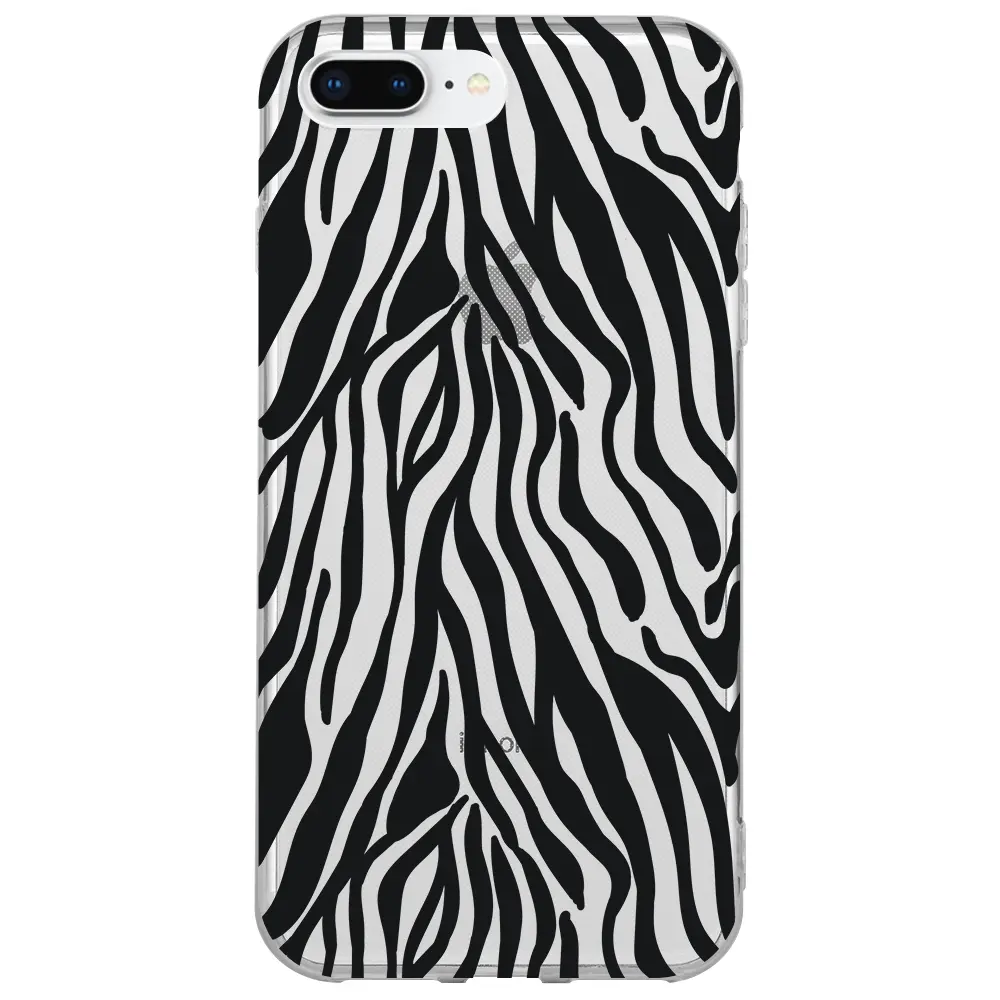 Apple iPhone 8 Plus Şeffaf Telefon Kılıfı - Siyah Zebra Desenleri