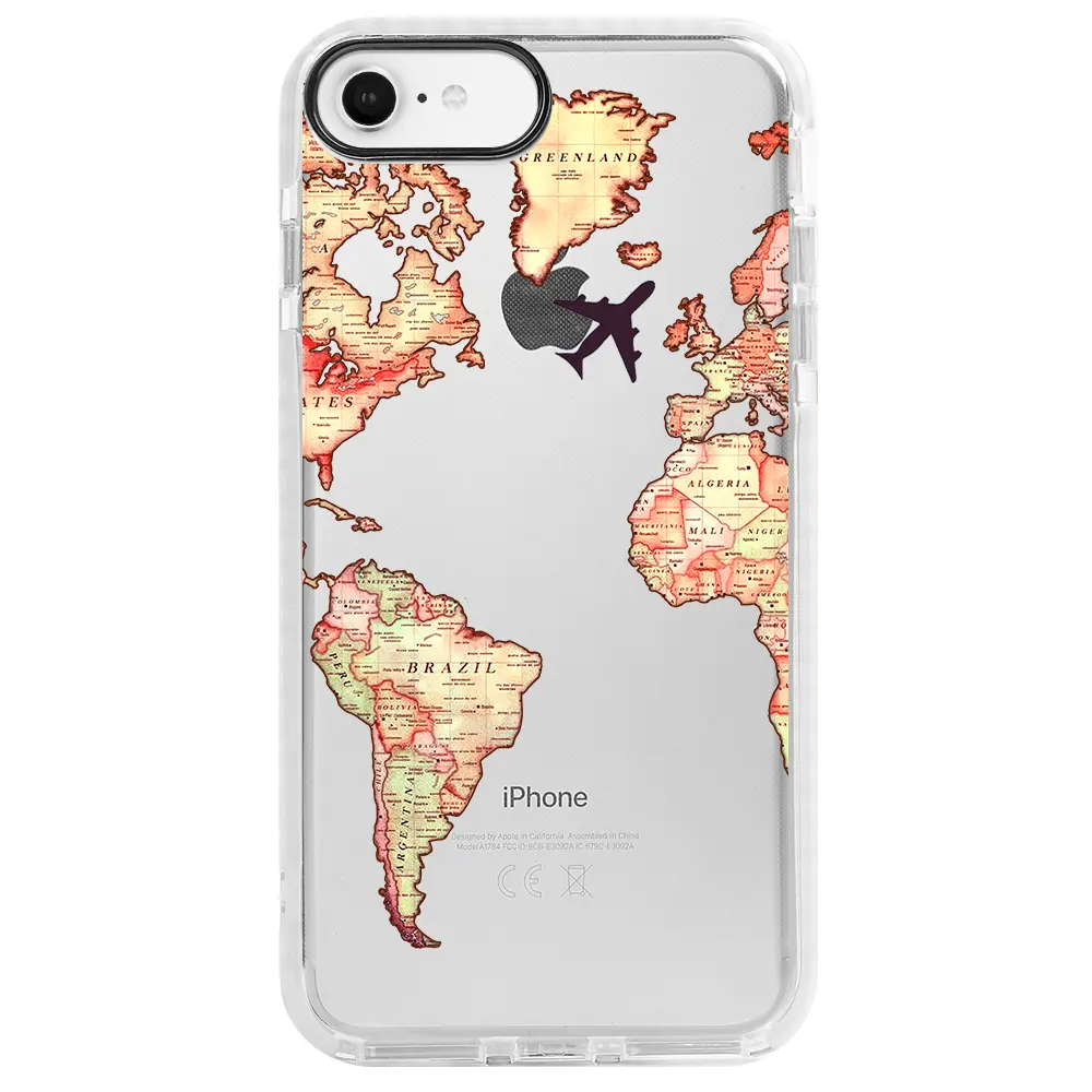 Apple iPhone SE 2020 Beyaz Impact Premium Telefon Kılıfı - Harita Tasarımlı