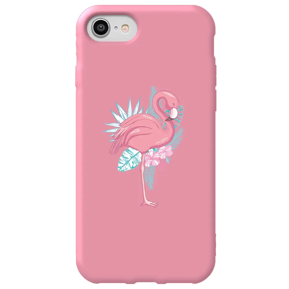 Apple iPhone SE 2020 Pembe Renkli Silikon Telefon Kılıfı - Alone Flamingo