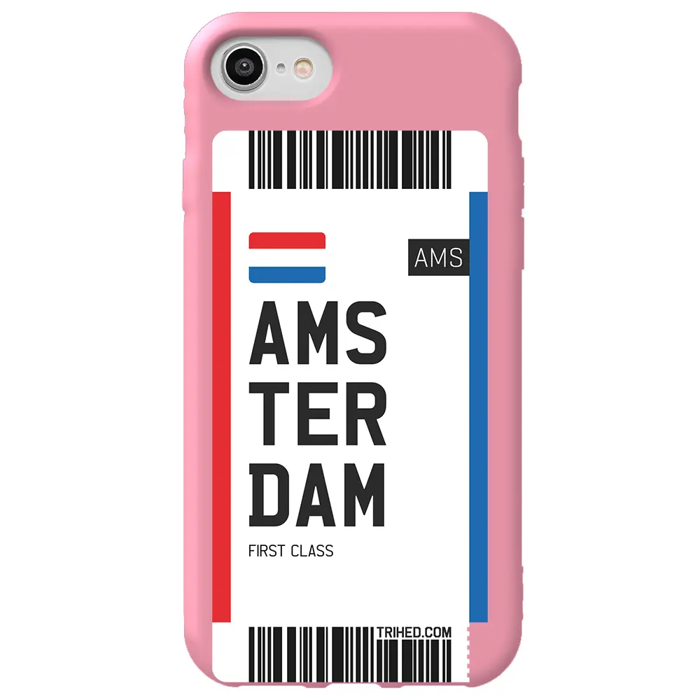 Apple iPhone SE 2020 Pembe Renkli Silikon Telefon Kılıfı - Amsterdam Bileti