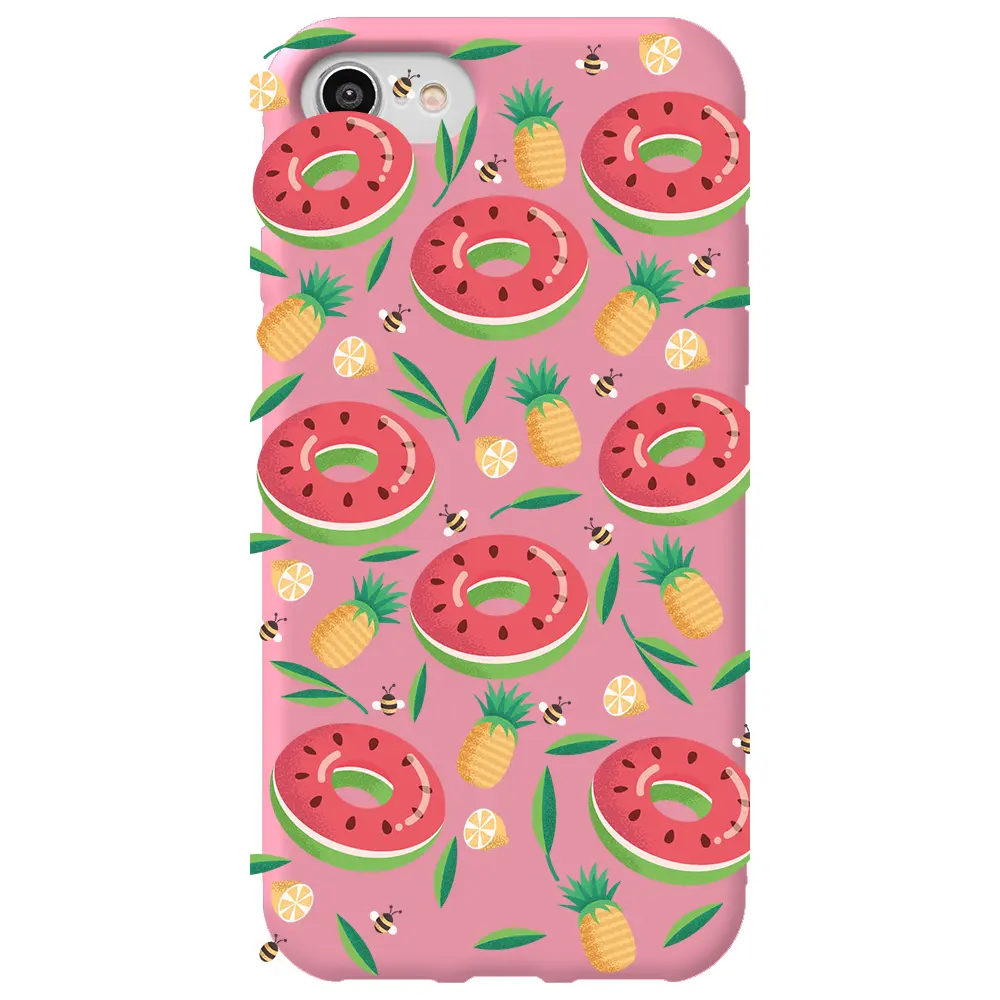 Apple iPhone SE 2020 Pembe Renkli Silikon Telefon Kılıfı - Ananas Donut