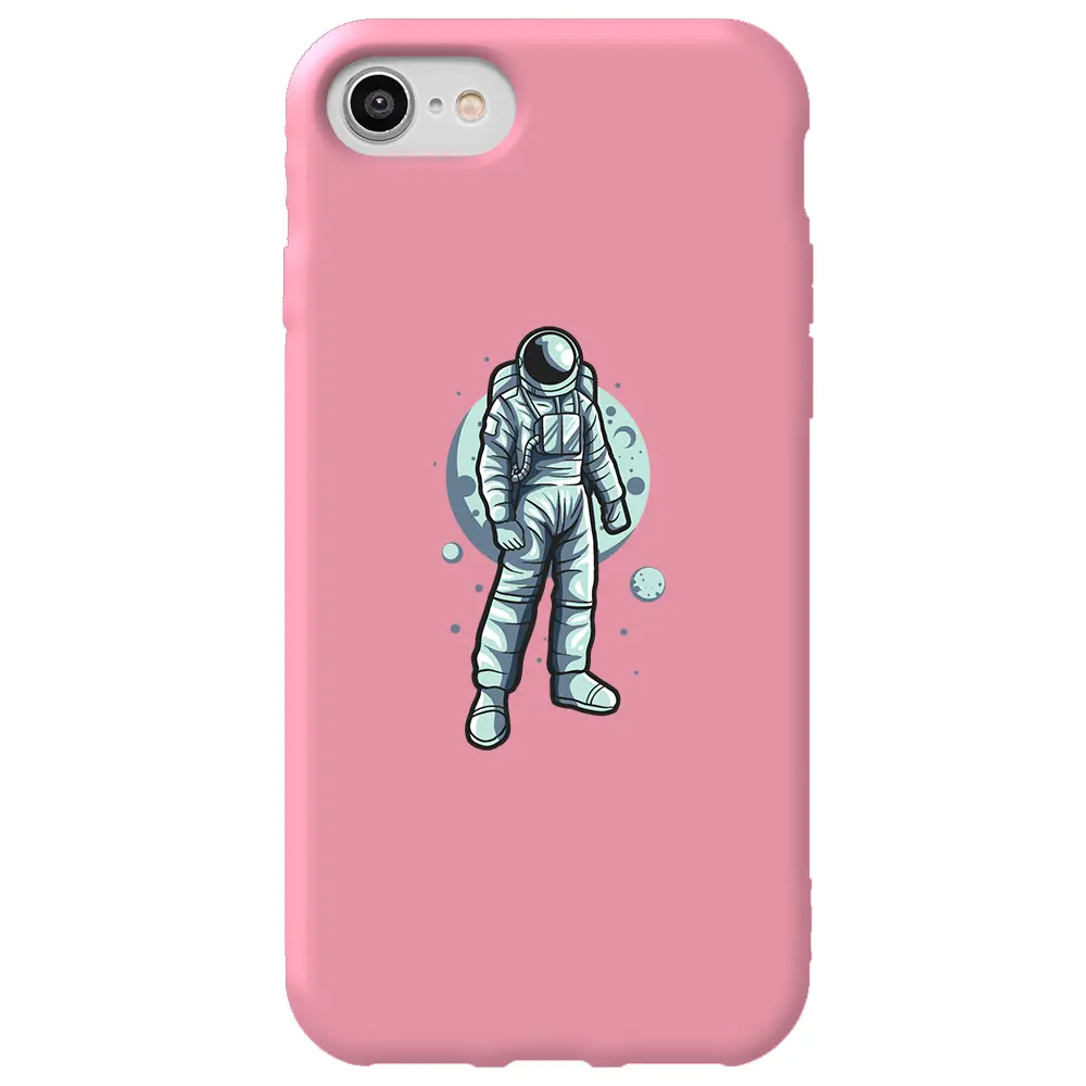 Apple iPhone SE 2020 Pembe Renkli Silikon Telefon Kılıfı - Astronot