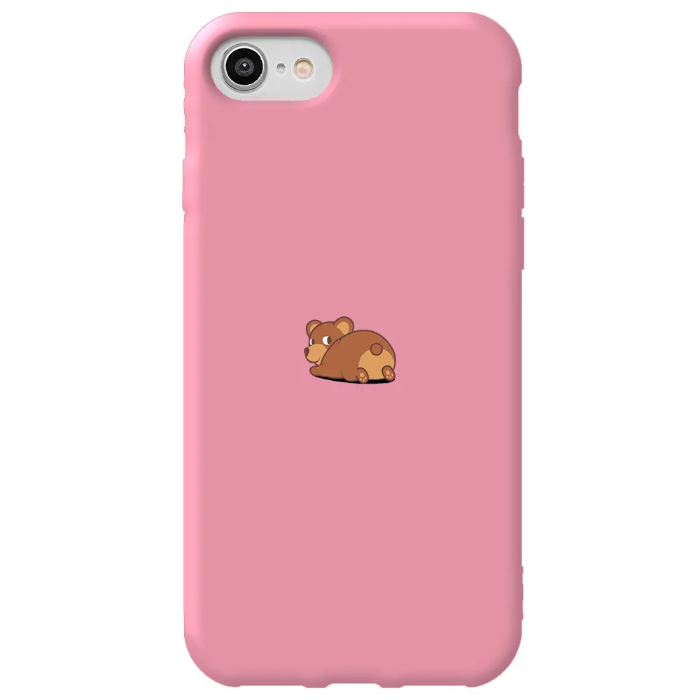 Apple iPhone SE 2020 Pembe Renkli Silikon Telefon Kılıfı - Bear