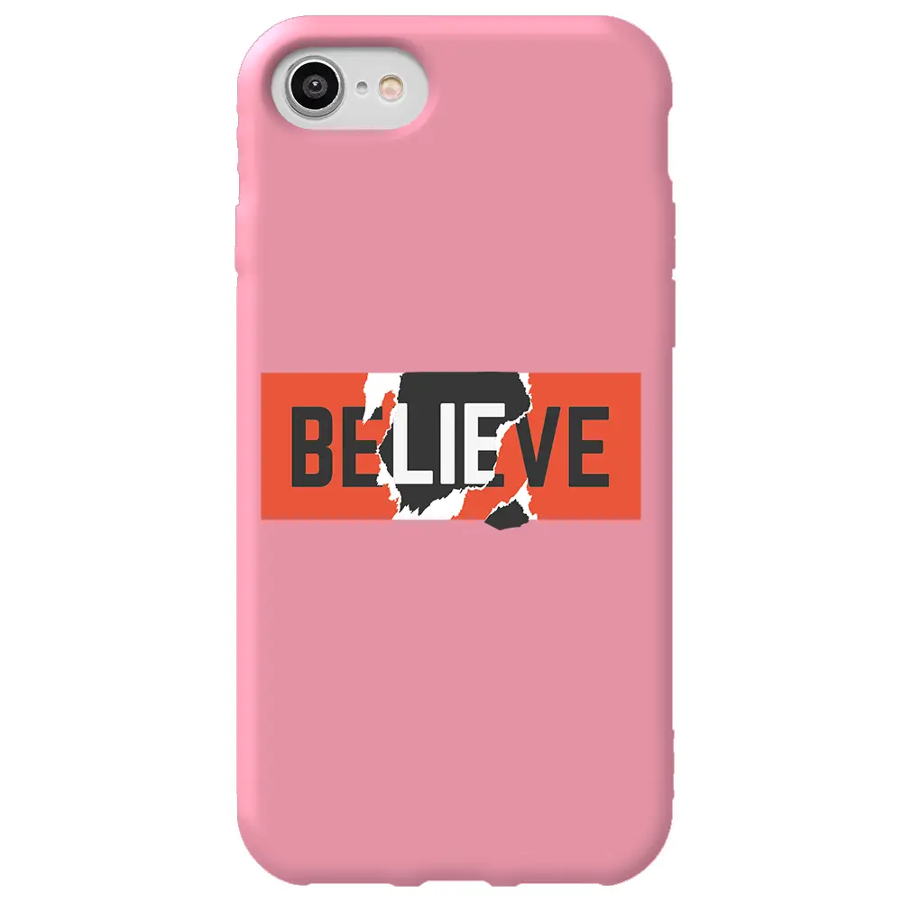 Apple iPhone SE 2020 Pembe Renkli Silikon Telefon Kılıfı - Believe