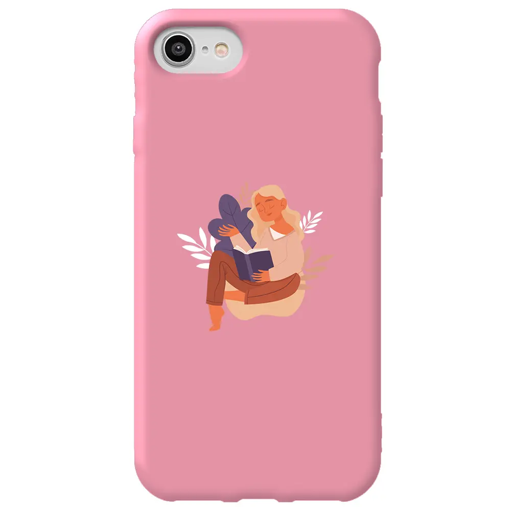 Apple iPhone SE 2020 Pembe Renkli Silikon Telefon Kılıfı - Book Lover