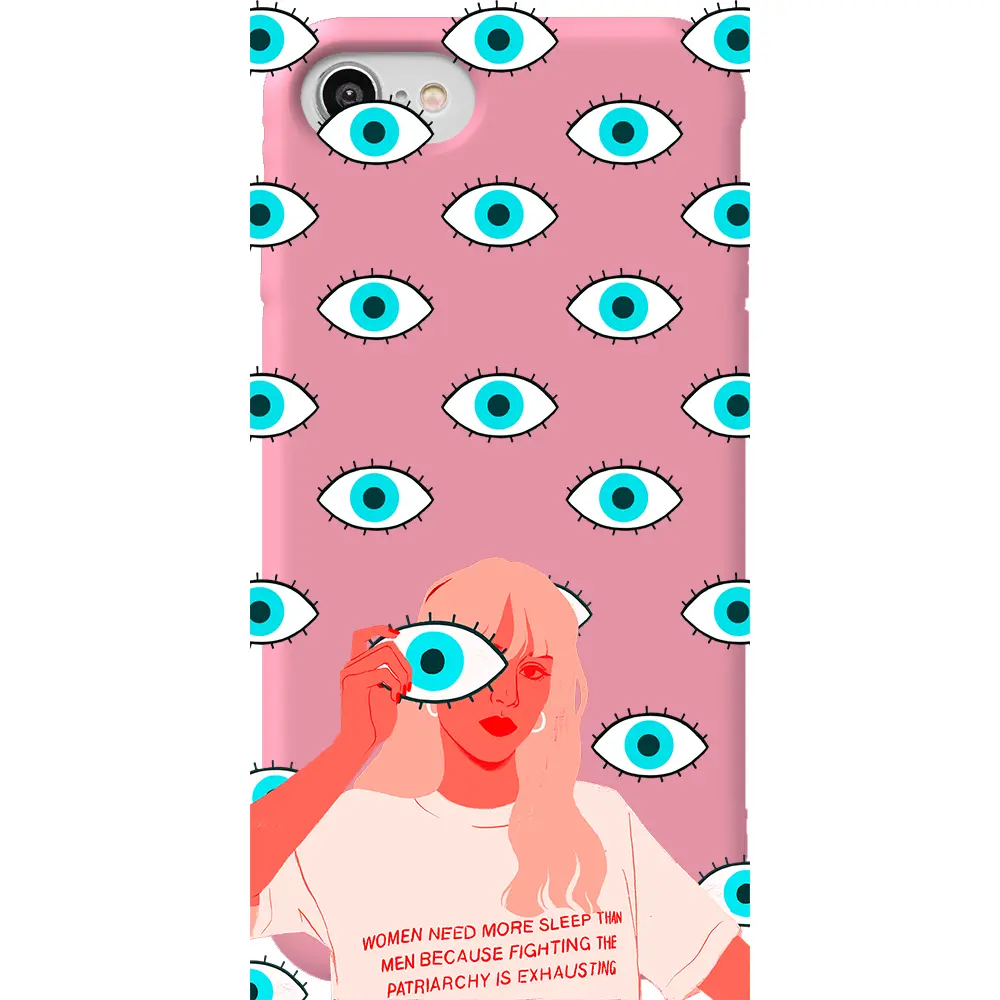 Apple iPhone SE 2020 Pembe Renkli Silikon Telefon Kılıfı - Büyük Gözlü Kız