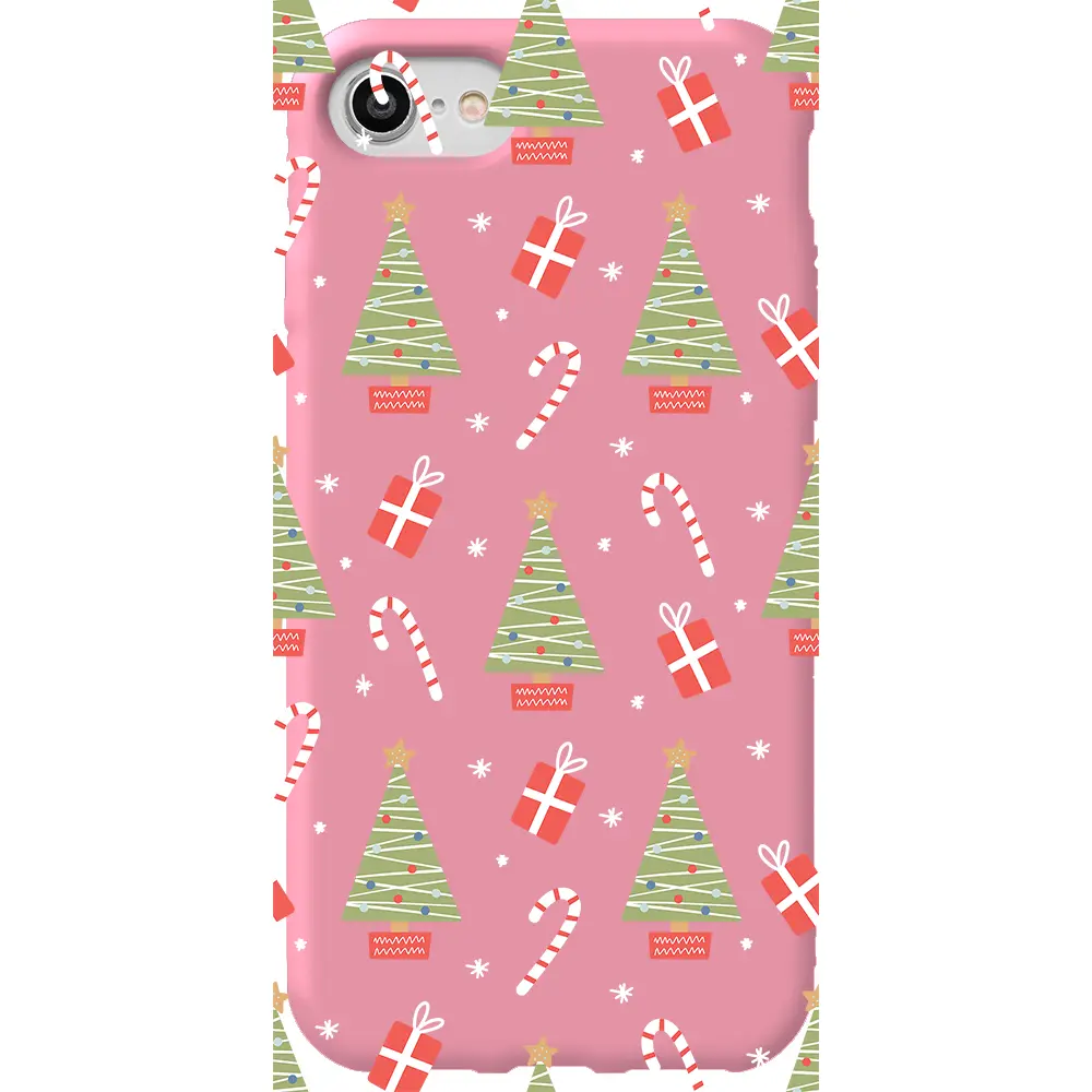 Apple iPhone SE 2020 Pembe Renkli Silikon Telefon Kılıfı - Christmas Candy