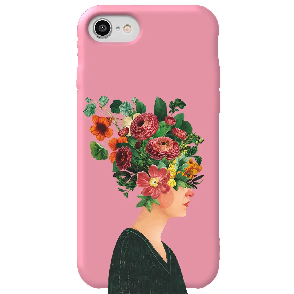 Apple iPhone SE 2020 Pembe Renkli Silikon Telefon Kılıfı - Cicekli Kadin