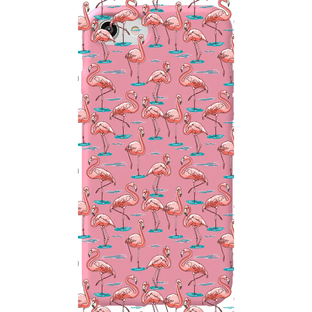 Apple iPhone SE 2020 Pembe Renkli Silikon Telefon Kılıfı - Flamingolar