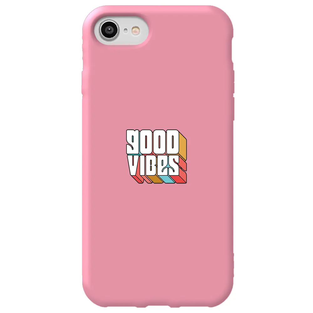 Apple iPhone SE 2020 Pembe Renkli Silikon Telefon Kılıfı - Good Vibes