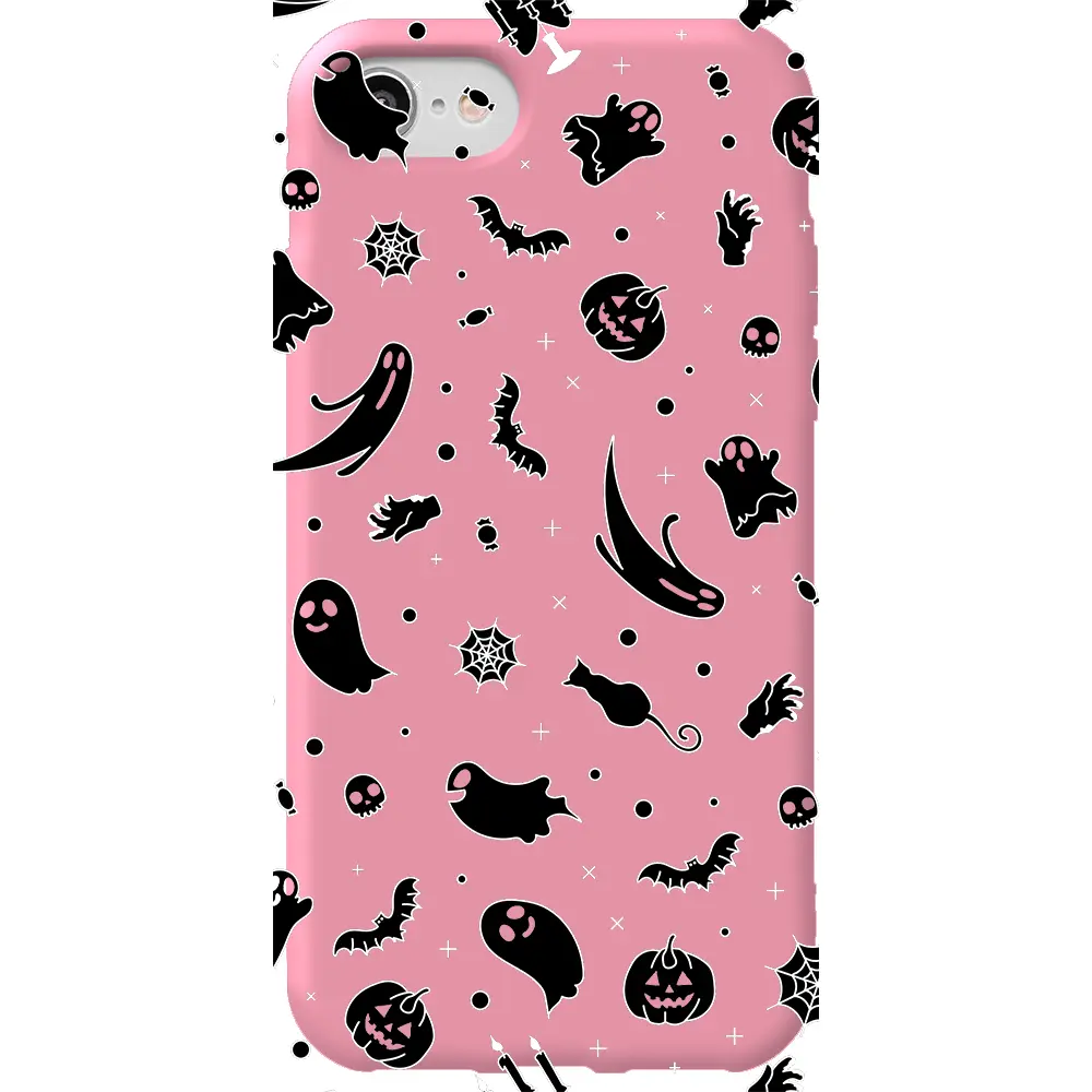Apple iPhone SE 2020 Pembe Renkli Silikon Telefon Kılıfı - Halloween Black