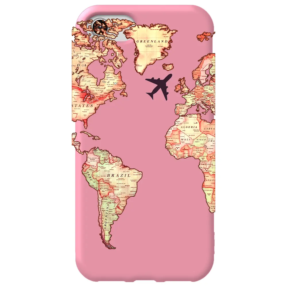 Apple iPhone SE 2020 Pembe Renkli Silikon Telefon Kılıfı - Harita Tasarımlı